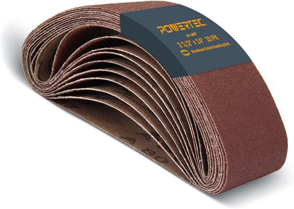 POWERTEC 401408 2-1/2 x 14 Inch Sanding Belts, 80 Grit Aluminum Oxide for Porter Cable 371 & 371K, 10PK