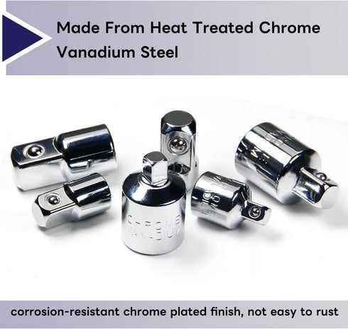 Set 6pcs, 1/4" 3/8" 1/2" Auniwaig Socket Adapter and Reducer SAE Drive Socket Adapter Kit, Square Ratchet Wrench Socket