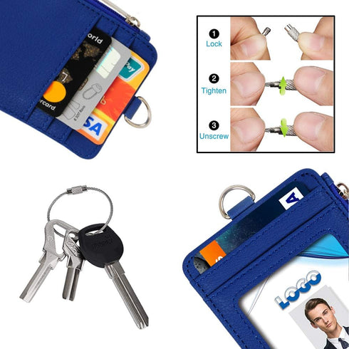 Badge Holder with Zipper - Life-Mate PU Leather ID Card Holder Wallet with 5 Card Slots and Zipper Pocket