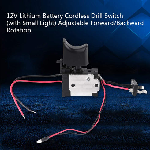 Electric Drill Switch, 7.2 V - 24 V Cordless Lithium Battery Power Tool Speed Control Trigger Switch with Light, Black
