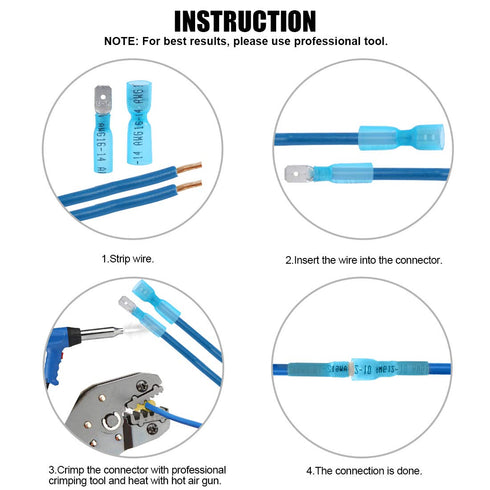 Glarks 100pcs 16-14 Gauge Fully Insulated Female/Male Spade Crimp Terminals Connectors Assortment Kit