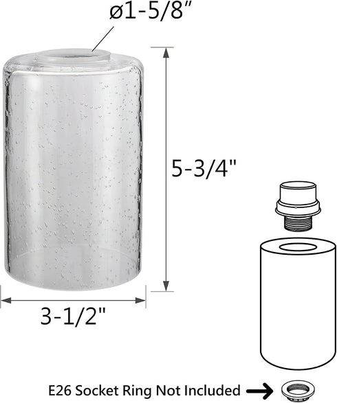 Aspen Creative 23615-01, 3-1/2" 5-1/2" 42mm. Clear Seeded Cylinder Glass Shade, Diameter x Height, Center Hole: