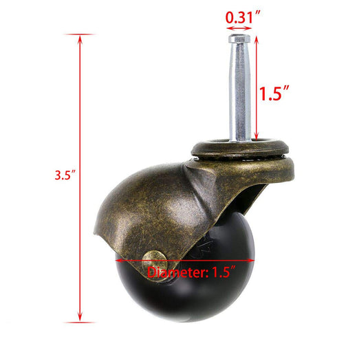 Skelang 1.5 Inch Pack 4 Ball Caster Stem Caster Wheel with Sockets, Vintage Antique Swivel Caster for Furniture, Coffee