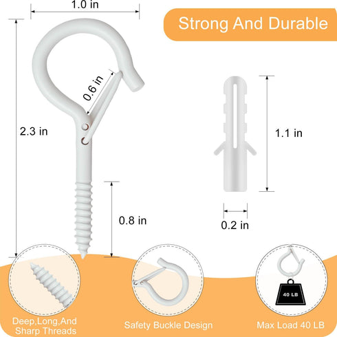KULOLO 2.3" 40LB (50, Black Screw Hooks with Safety Lock Rustproof Metal Ceiling Hooks for Hanging Plants
