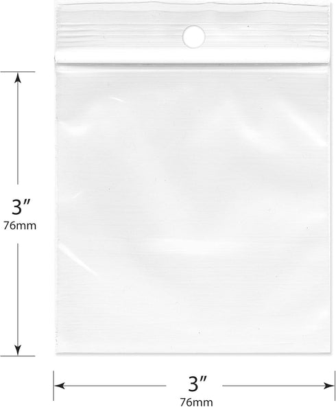 Plymor 3" x 3" (Pack of 200), 2 Mil with Hang-Hole Zipper Reclosable Plastic Bags