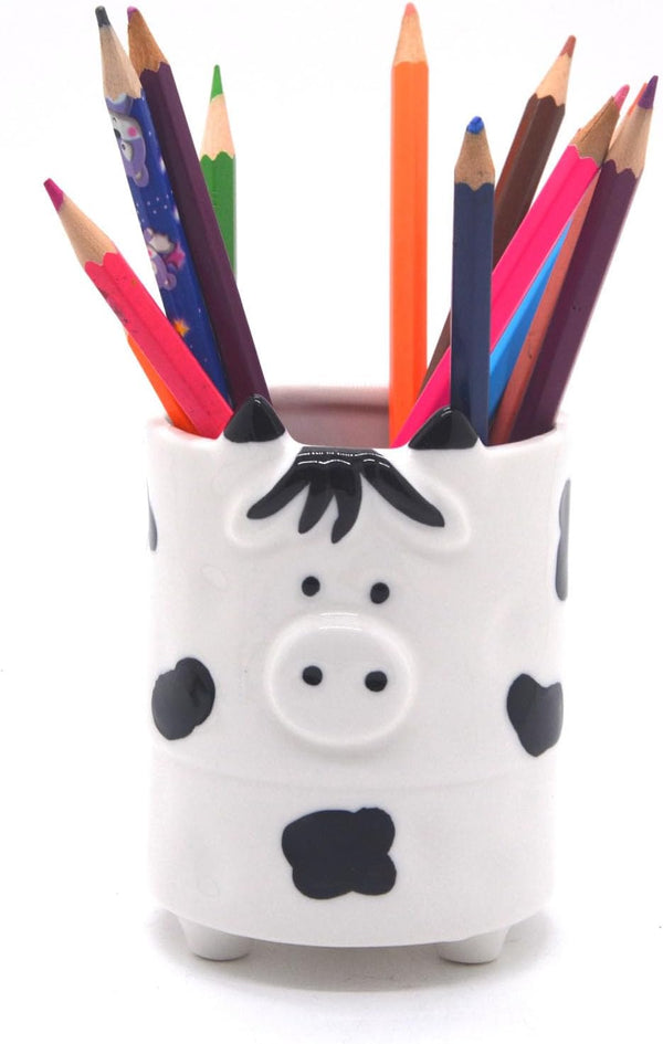 Ceramic Cow Shaped Pen Holder - Desk Decoration, Cow Decor, Succulent Plant Pot, Office School Gift