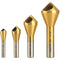 KEWAYO 4pcs Titanium Coated Countersink Chamfer Tool Set, Metal Wood Drill Bits for Deburring