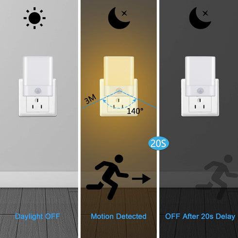 3 1-Pack LED Night Light Plug in, Motion Sensor Night Light with Adjustable Brightness Lighting Mode AUTO/ON/Off