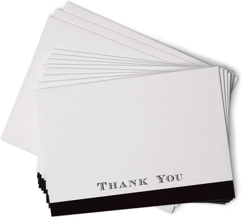 Hill Valley Greetings Black Striped Formal Thank You Cards - Bulk Set of 100 Classic