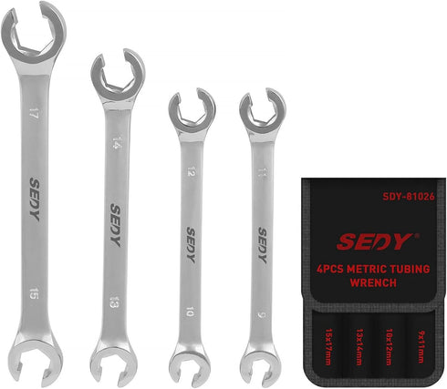 SEDY 4-Piece Flare Nut Wrench Set, Offset End Spanner Metric for Fuel Tube Hose Transmission Line