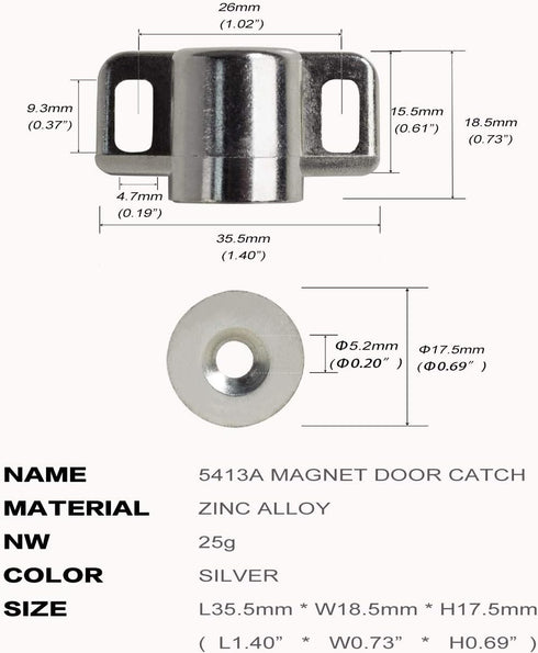 ZFBB 4 Pack Magnetic Cabinet Door Catch with Magnets for Kitchen Closet Door Closing (Silver)