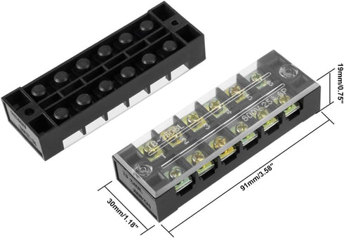 uxcell 2 Pcs Cable Barrier Block Terminal Strip TB-2506L, Dual Rows 6 Positions 600V 25A