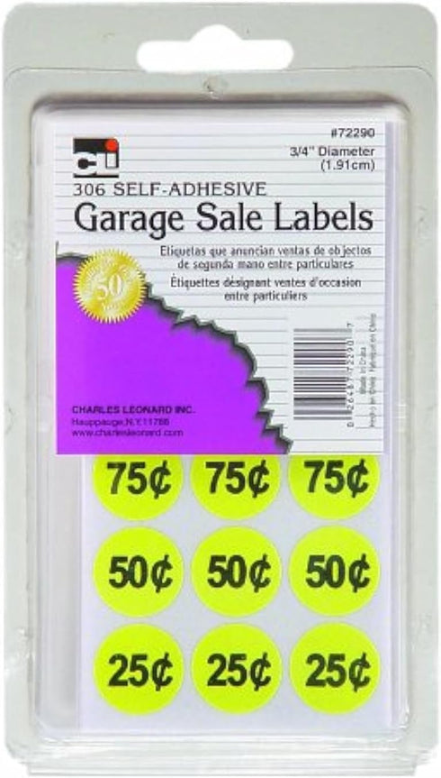 Charles Leonard Garage Sale Price Labels, Blank and Pre Priced Round Stickers, Yellow, 3/4 Inch Diameter, 306/Box