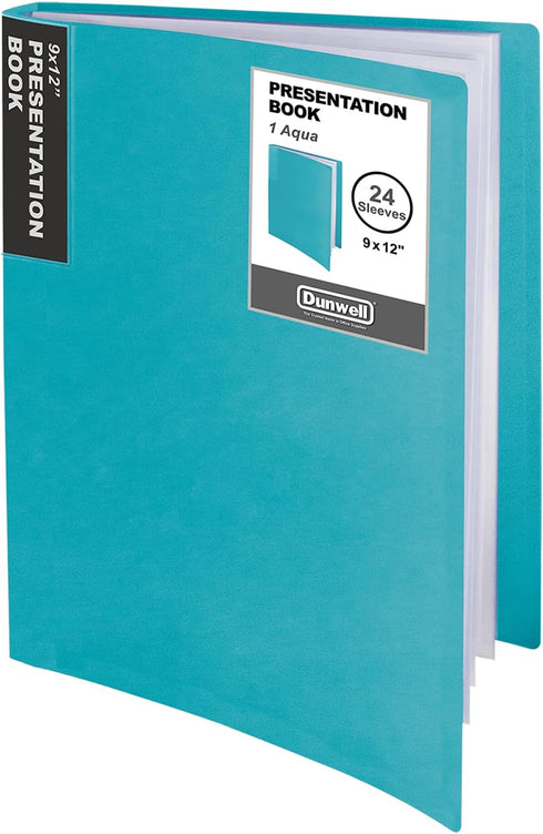Dunwell 9x12 Presentation Binder with Clear Plastic Sleeves (Aqua), 24 Pockets for 9 x 12 or A4 Size Documents