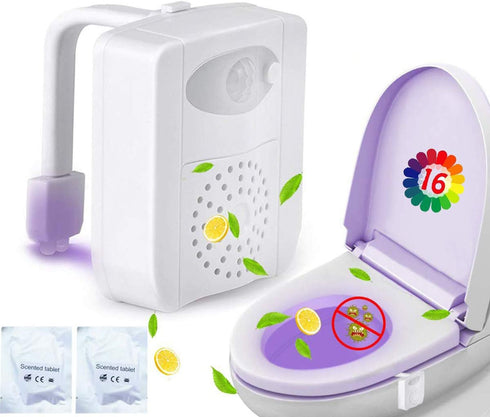 ZEZHOU Toilet Light Motion Sensor - 16 Color LED Night Lights for Toilet Bowl with Aromatherapy, Fun Gifts for Dad, Kids