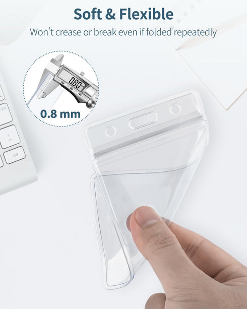Pawfly 50 Pack Vertical ID Card Badge Holder Waterproof Clear Sleeve Case with Resealable Zip for Key Card and License