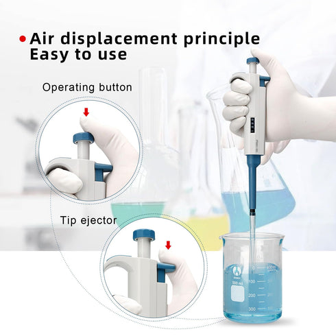 Adjustable Micropipette 10-100ul - Single Channel Lab Pipettor, Half-Autoclavable