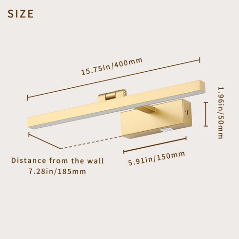 Dimmable 15.75" Inches 3000k Joosenhouse Picture Light Battery Operated Wireless Picture Light with Timer Remote Gold
