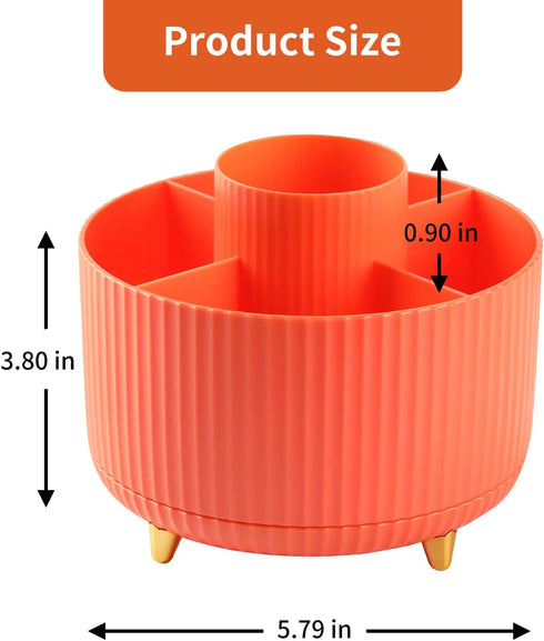 Desk Pencil Pen Holder - 5 Slots 360° Degree Rotating Organizer for Office, School, Home, and Art Supplies (Orange)