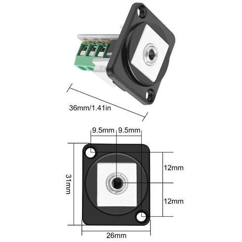 3.5mm 3 1/8" 3 -2 XMSJSIY D-Type Pole Stereo Audio Terminal Block Connector TRS Female Panel Mount to Pin Screw