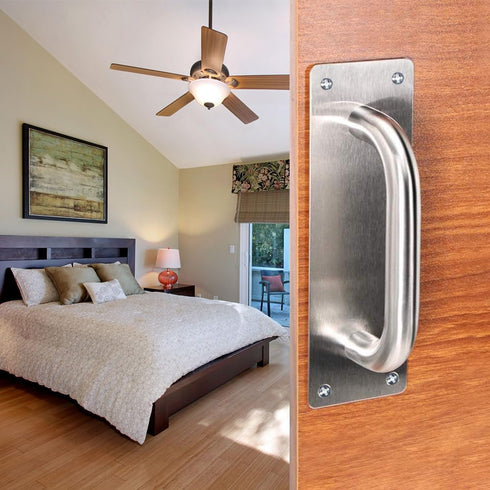 WANLIAN 2Pcs Pull Push Door Plate Handle - 8inch Stainless Steel Heavy Duty Barn Door Pull with Mounting Screws (Silver)