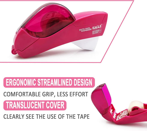 Automatic Tape Dispenser for Wrapping Gifts, Handheld Packaging Tape Gun with Cutter - Pink