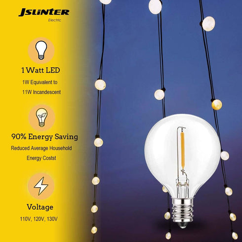 Jslinter G40 LED String Light Bulbs Replacement, 5000K Daylight, 1W (11W Equivalent), Shatterproof E12 Base, Vintage