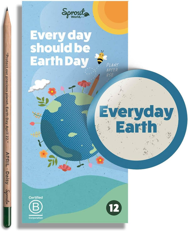 Sprout Wood-Cased Pencils, EVERYDAY EARTH, HB Pre-Sharpened Graphite Plantable Wooden Pencils, 12 Pack