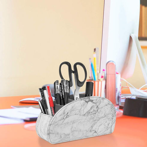 SITHON Remote Control Holder with 5 Compartments, PU Leather Remote Caddy Desktop Organizer for TV, Media