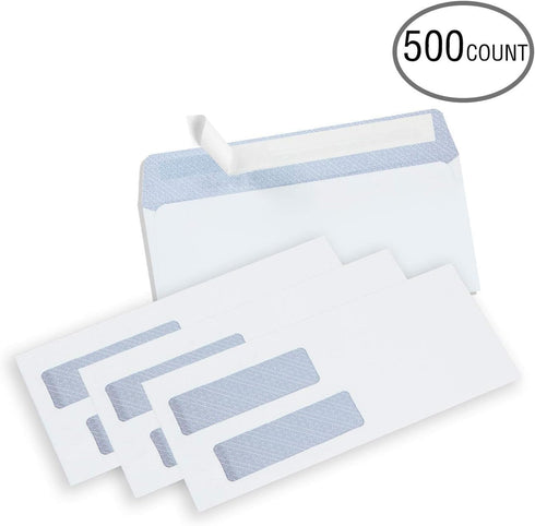 Ohuhu 500 Pack #8 Self Seal Double Window Tinted Security Envelopes for Quickbooks Check, Business Documents