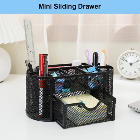 AUSTARK Desk Organizer Stationery Storage, Pencil Holder for Desk, Wire Mesh Office Supplies Accessories & Workspace