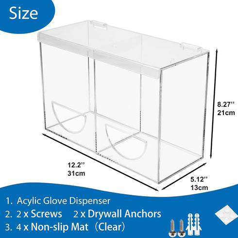 2 SEANADO Clear Acrylic Glove Holder Dispenser with Lid, Compartments Hygiene Station Storage Box for Beard Nets