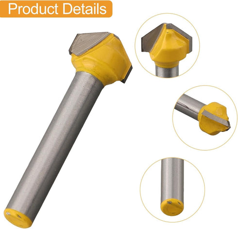 Shophubio 6mm 108 135 Shank V-Shaped Router Bit for Woodworking with Degree and Degree Flat Head Chamfer, Carbide