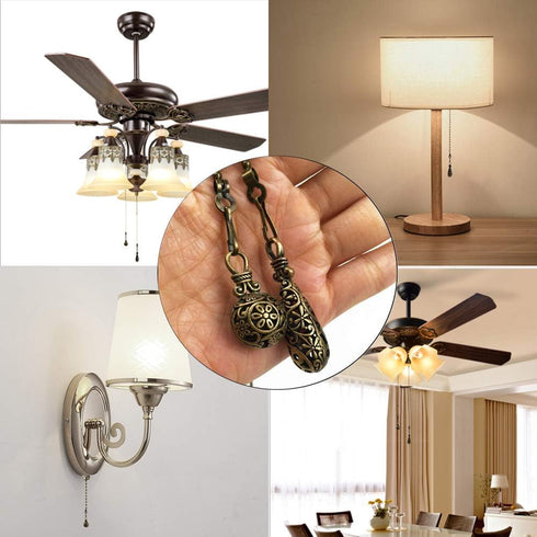 2Pcs 12 inch Ceiling Fan Pull Chain Extenders with Charm Pendant - Vintage Hollow-Out Bronze Pull Chains for Ceiling