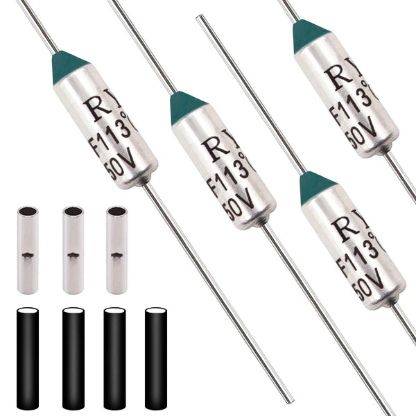 Tnisesm 10 Pcs 113 C Metal Thermal Cutoffs - Thermal Fuse 10A 250V with Connectors for Appliances