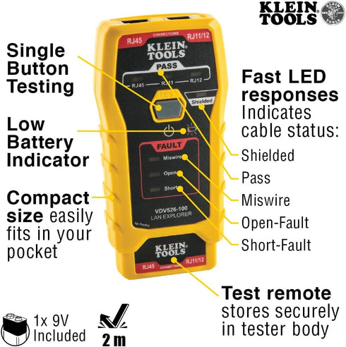 VDV526-100 Klein Tools Network LAN Cable Tester, VDV Tester, LAN Explorer with Remote