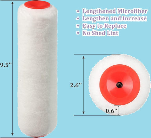 Paint Roller Covers, 9.5" Roller Covers for Paint Rollers, 3 Pack, White Naps for Roller Brush, House Painting Supplies