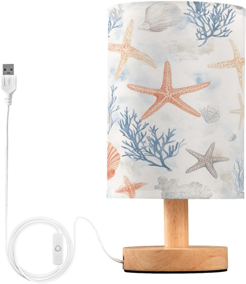 Coastal Sea Star Coral Nautical04 Table Lamp for Bedroom USB Port Bedside