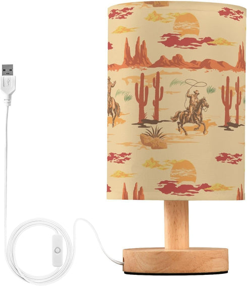 Bedside Lamp West Cowboy Horse Cactus Table Lamp for Bedroom LED Nightstand