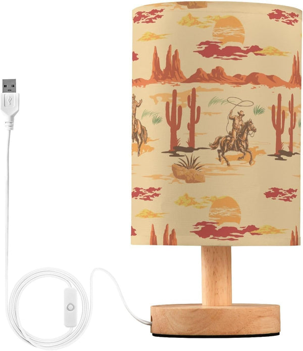 Bedside Lamp West Cowboy Horse Cactus Table Lamp for Bedroom LED Nightstand