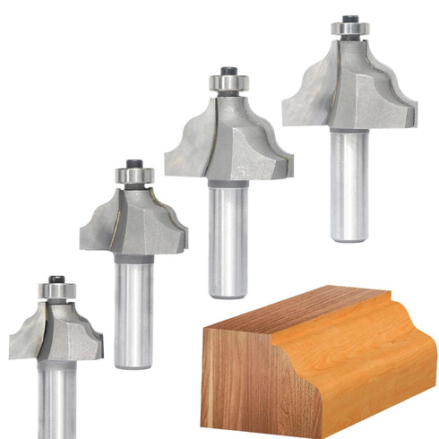 4Pcs Wavy Edge Molding Router Bits,1/2" Shank,3/4",7/8",1-1/8",1-1/4" Cutting Height for Wood Table