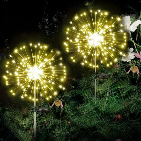 XIHAMA Solar Garden Lights 2 Pack, 150 LED Fireworks Garden Lights with 8 Lighting Modes, Waterproof Outdoor Lamp