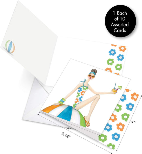 The Best Card Company - 10 Blank Note Cards for Women (4 x 5.12 Inch) - Assorted Fashion Greeting Cards