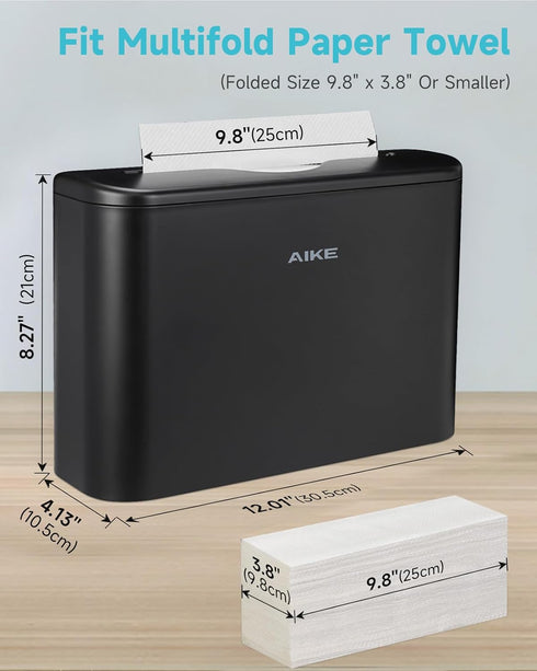 Countertop,200 Commercial,Black 9.8" 3.8" AIKE Paper Towel Dispenser Sheets Capacity,Fit Multifold Paper Towel,for Home