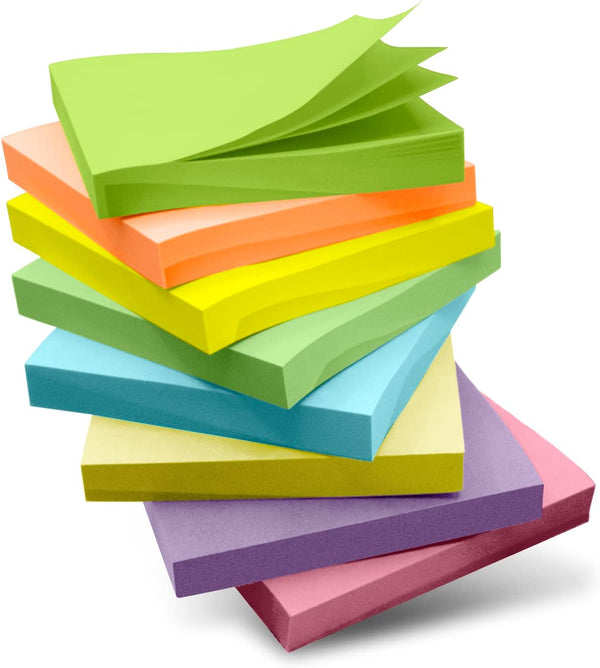 Qhou 3x3 inches Sticky Notes, 8 Pads Pastel Self-Stick Note Pads, Colorful Aesthetic Sticky Notes for Study and Work