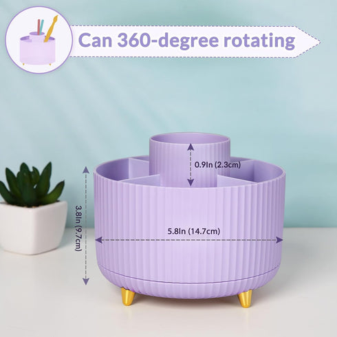 SKYDUE 360 Degree Rotating Desk Organizer, Dual-Purpose Pencil Pen Holder with 5 Slots for Office, School, Home