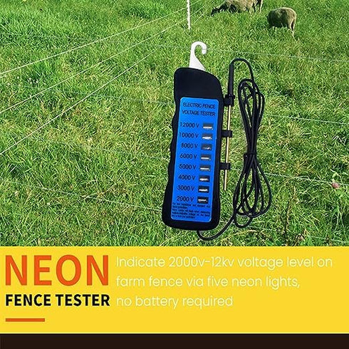 AYNEFY 12KV Electric Fence Voltage Tester - 2000 to 12000V with 8 Neon Indicator Lights Waterproof