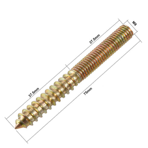 uxcell M8 Double Headed Hanger Bolts, 3" (75mm) Self-Tapping Screws for 8mm Wood Joint Furniture Legs, 10pcs