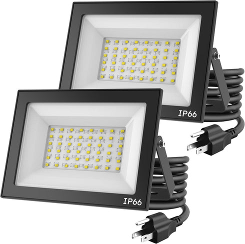 2-Pack 50W LED Flood Lights Outdoor 9000 Lumens Super Bright Security Lighting,
