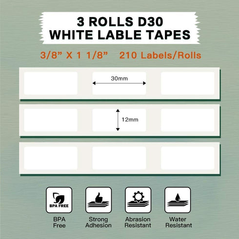 Phomemo D30 Labels Paper Refill, 3/8" x 1 1/8" (12mm x 30mm) 210 Labels/Roll Thermal Self-Adhesive Label Paper